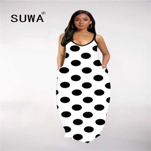 Product Classic Dot Fashion Summer Women Maxi Casual Beach Sundress Sleeveless Pocket Sexy Boho Dress 210525