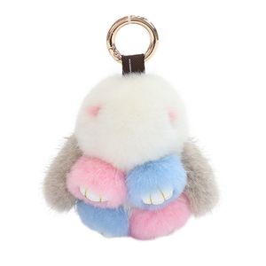 2021 Cute Luksusowy Marka Kompensuje Królik Bunny Zwierząt Breloczek Prawdziwy Prawdziwy Oryginalny Fur Ring Torba Wisiorek Urok Dla Kobiet F338