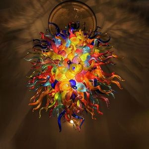Modern Suspension Lamp Chandelier LED Coloful Art Pendant Lamps Handmade Murano Blown Glass Chandeliers Luxury 28 by 32 Inches