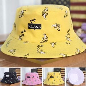 Panama Bucket Hat Män kvinnor Summer Cap Banana Print Yellow Bob Hip Hop Gorros Fishing Fisherman Wide Brim Hats