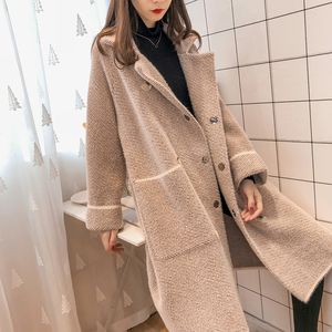 Spring Long-sleeved Turn Down Collar Single Breasted Panelled Striped Loose Over Knee Cardigan Overcoat 8D773 210510