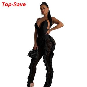 Women's Jumpsuits & Rompers Fashion Casual Sexy Jumpsuit Woman Deep V-neck Nightclub Tight-fitting Backless Lace Bodycon Clothing Dropship