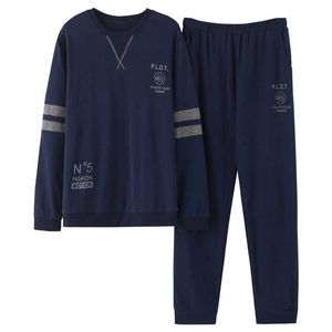Pyjamas Mans Baumwolle Plus Size Pyjamas Langarm Pullover Sportliche Homewear Freizeit Nachtwäsche Loyal Blue Pjs Männer Home Kleidung 210928