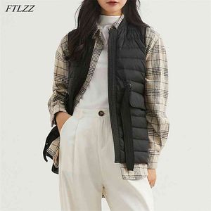 Winter Female Sleeveless Light Duck Down Vest Jacket Warm White Coat Adjustable Waist Slim Overcoat 210430