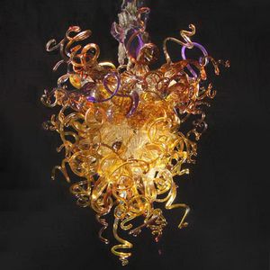 100% Mouth Blown Glass Pendant Lamps Antique Indoor Amber Purple Color Chandelier Lighting Designer Curly Style with 110v-240v LED Bulbs 24 by 40 Inches