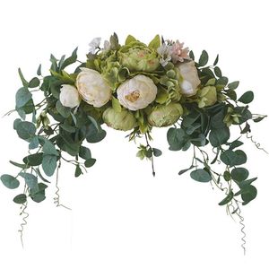 Dekorativa blommor kransar blommig swag, peony och eucalyptus löv, ytterdörr lintel för bröllop vägg fönster båge hem trädgård dekor