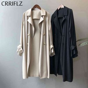 Spring Lungo allentato Trench Coat Donna Casual Single Breasted Outwear Criflz 210520