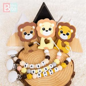Silicone Lion King Case Pacifier Chain Nipple Personalized Name Clips Beads Holder Baby Teether For Kids 211106