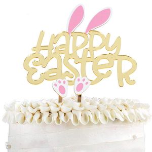 Inne świąteczne dostawy imprezowe Happy Easter Acrylic Cake Toppers Cute Różowy Długi ucho Flaga Dzieci Dekoracja urodzinowa