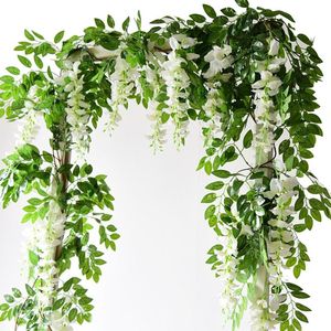 Flores decorativas grinaldas 2m wisteria artificial videira guirlanda casamento arco decoração plantas falsificadas rattan rattan fuga faux hera parede