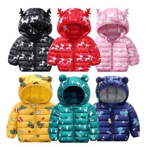 2021 christmas deer light korean jacket for girl coat with hoodies ear santa boys clothing 9 colours cartoon clothes children H0909