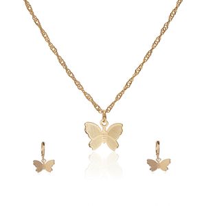 Schmetterlings-Halskette und Ohrringe, Gold-Silber-Schichtkette, zierliche Halsketten mit Anhänger für Frauen und Mädchen