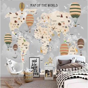 Custom Size Children's Room Wall Paper 3D Cartoon World Map Background Wall Papers Home Decor 3D Mural Wallpaper for Kids Room 210722