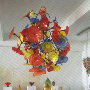 Murano Blown Glass Plate Pendant Lampor Hotell Hem Bröllop Konst Dekoration Lyxig Färgrik Led Flower Ljuskrona Romantiskt Julljus 100 cm