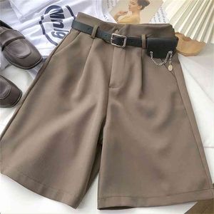 High Waist Shorts Sashes Belted Women Loose Pockets Spring Summer Casual Streetwear Fashion 210714