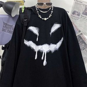 Herbst Mode Punk Harajuku Plus Größe Spaß Druck Lose Weibliche Langarm Hip-Hop Oansatz Paar Vintage Casual Sweatshirt 210608