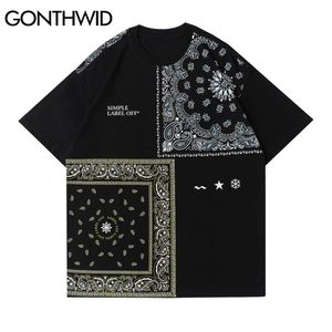 T-Shirt Streetwear Bandana Paisley Desen Baskı Tişörtleri Hip Hop Harajuku Rahat Tees Moda Kısa Kollu Pamuk Tops 210602