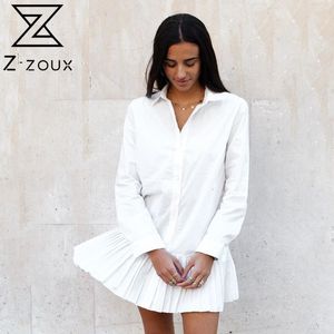 女性のドレスホワイトシャツ長袖プリーツ緩いカジュアルな夏ESファッションすべてのマッチミニES Spring 210524