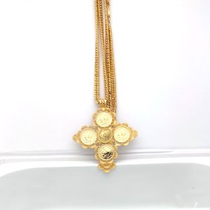 Big Coin Cross Pendants 18ct THAI BAHT G/F GOLD CUBAN DOUBLE CURB CHAIN SOLID NECKLACE Jewelry Africa habesha eritrea Ethiopian