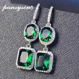 Pansysen 100% 925 Sterling Silver Emerald Sapphire Gemstone Drop Kolczyki dla kobiet Rocznica Party Grzywny Jewlery Hurtownie 210624