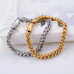 Gliederkette, 22 cm, Gliederarmband für Herren, Edelstahl, Gold, 6 mm Breite, Pulsera, Modeschmuck, Geburtstagsgeschenke