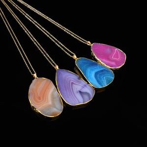 Zhuoyi Color Agate Crystal Coting Ripple Pendant Necklace Lock Bone Neck Seater Chain Jllvuz