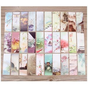 Bookmark 30pcs 16 Styles Creative Chinese Style Flowers Paper Bookmarks Painting Cards Retro Beautiful Boxed Commemorative Gifts