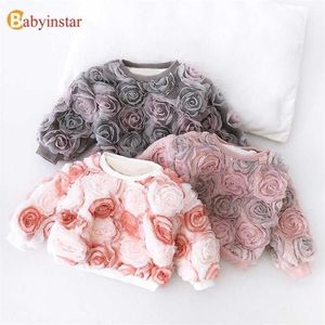 Babyinstar 2-8y blomma mesh tjej sweatshirts för barn kläder tjejer toppar barn tröja vårkläder 211110