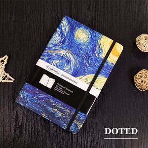 A5 Dotted Bullet Notebook Hard Cover Notepad Travel Planner Diary Van Gogh Starry Night Blossoming Almond Tree Dot Grid Journal