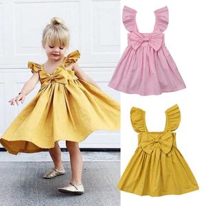 Pudcoco Schnelle Lieferung 0-3years Neugeborenen Kinder Baby Mädchen Sommer Prinzessin Bogen Kleid Party Casual Kleidung Outfit Kleid Q0716