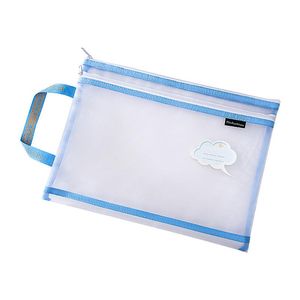 Creative Double Layer Mesh Transparent Pencil Bags Cute Square Portable Pen Pouch Bag School Office Supply Stationery Case Hög kapacitet