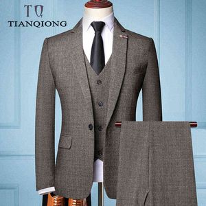 Tian Qiong Marca Moda Moda Slim Slim Fit Moda Homens Moda 3 Peças Mens Blazers Tuxo Suites Noivo Melhor Casamento Suits X0608