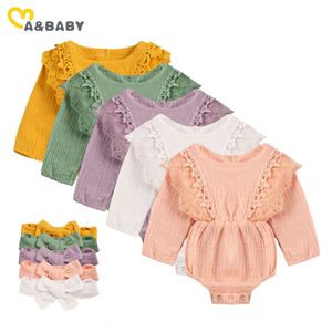 0-18m Wiosna Jesień Urodzony Niemowlę Baby Girl Ruffles Romper Koronki Z Długim Rękawem Kombinezon Playsuit Odzież 210515