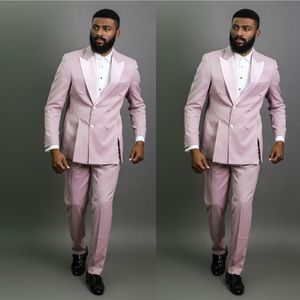 Plus Size Pink Groom Wedding Smoking Winter Mens Groommen Doppio Petto Party Prom Jacket Business Work Wear Outfit 2 Pezzi