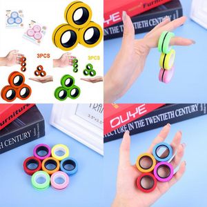 US STOCK Tornado Finger Ring Magnet Fidget Toys Fingers Hand Spinner Stacking Toy Set Magnetic Bracelet Magic for Stress Relief Anti-Anxiety Autism Kids T02