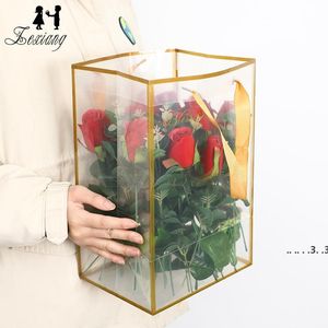 NewFlorist Flower Package Bag Clear PVC Flower Bouquet Package Bag with Handle Valentine Day Birthday Day Flower Gift Package Pouch EWD5456