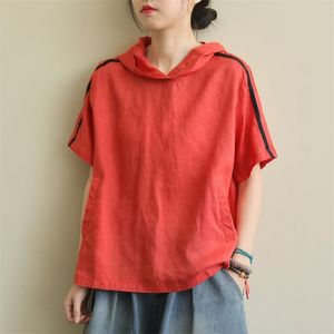 Verão Artes Estilo Mulheres Manga Curta T-shirt Loose T-shirt All-Matched Casual Algodão Capuz Camiseta Femme Tops M148 210512