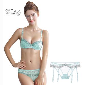 Briefs Panties Varsbaby sexy unlined underwire half cup lace underwear set 1 bras +2 panties 3 pcs/lots for lady L2304