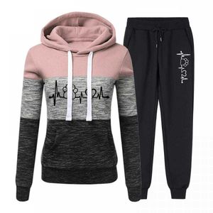 Damkläder Hoodies byxor Långärmad Pullover Hoodie Hooded Sweater Sweatpants Sweatshirt och byxor Tracksuit Two-Pite 210930