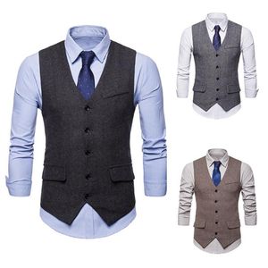 Men's Vests Men Sleeveless V Neck Single-breasted Herringbone Gilet Business Suit Waistcoat