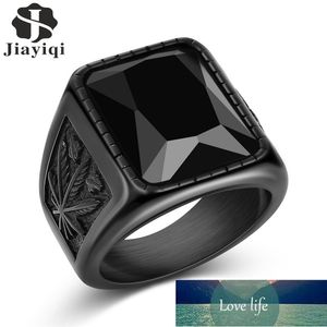 Jiayiqi Men Hiphop Ring Lステンレススチールブラック 赤い石のリングロックファッション男性ジュエリーの結婚指輪アクセサリー卸売工場価格専門家設計品質