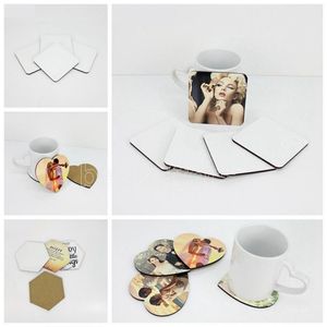 Wholesale Party Favor Gift DIY Sublimation Blank Coaster Wooden Cork Cup Pad MDF Promotion Love Round Flower Shaped Cup Mat AdvertisingDHL