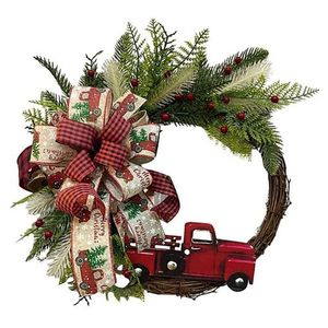 Dekorativa Blommor Kransar Julkrans Röd Truck Garland Hängande Ornament Framdörr Väggdekorationer Merry Tree Year Props Party Ho