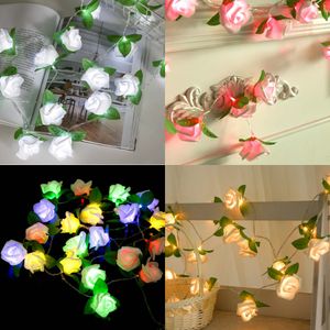 Hem Garden Led Rose Lighting Strings fönster gardin dekoration ljus sträng lampa party dekor med 20 pärlor blomma lampor y0720