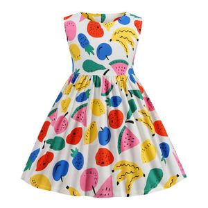 Imprimir frutas 2021 meninas vestidos sem mangas de algodão Pricess party floral crianças roupas casuais desgaste a linha vestido 2-6 anos moda q0716