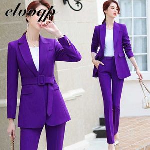 Abito da donna vintage primavera autunno pantalone nero viola con blazer dentellato giacca da lavoro da ufficio abiti da donna 210930