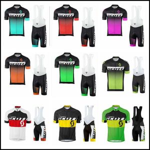 Mens Scott Team Cykling Jersey Bib Shorts Sätter Andningsbara Racing Cykel Uniform Kortärmad MTB Bike Kläder Y21032213