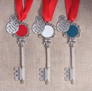 5 Styles Christmas Magic Key Snowflake Ribbon Keychain Fireplace Decoration Indoor Pendant Festival Party Supplies