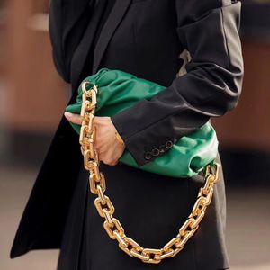 Thick Metal Chain Cloud Bag Luxury Brand Shoulder Bags 2021 Newest Style Celebrity Star Genuine Leather Women's Fashion Dumplings Clutch Handbag Soft Underarm Bag