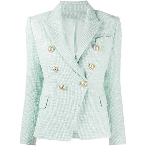 HIGH STREET est Designer Jacket Women's Classic Metal Buttons Double Breasted Tweed Blazer Mint Green 210930